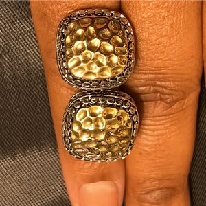 NEW VINTAGE CLIP ON TWO-TONE DIMPLED DOME SQUARE EARRINGS CUSHION STYLE